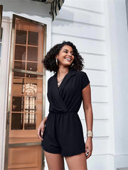 Women's Surplice Front Batwing Sleeve Solid Jumpsuit