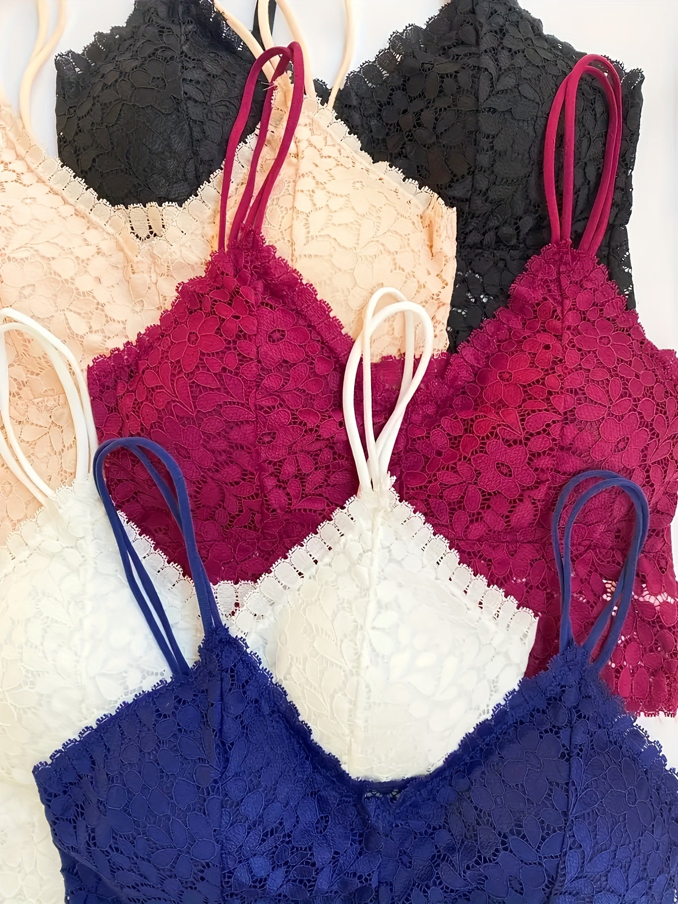 5pcs Floral Lace Wireless Bras - Comfy & Breathable Push Up Bra