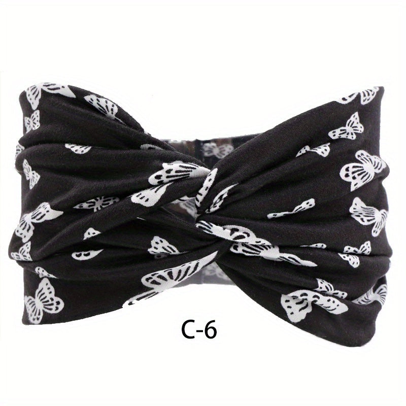 Boho Print Wide Headband Stretchy Sweatband for Women
