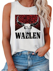  Colorblock Leopard Cow Print Round Neck Tank Top