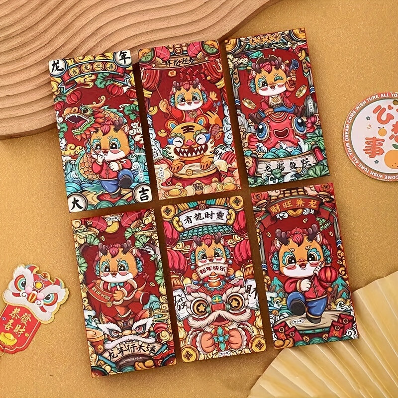6pcs Large Dragon Year Red Envelopes Cartoon Three-dimensional Red Envelopes