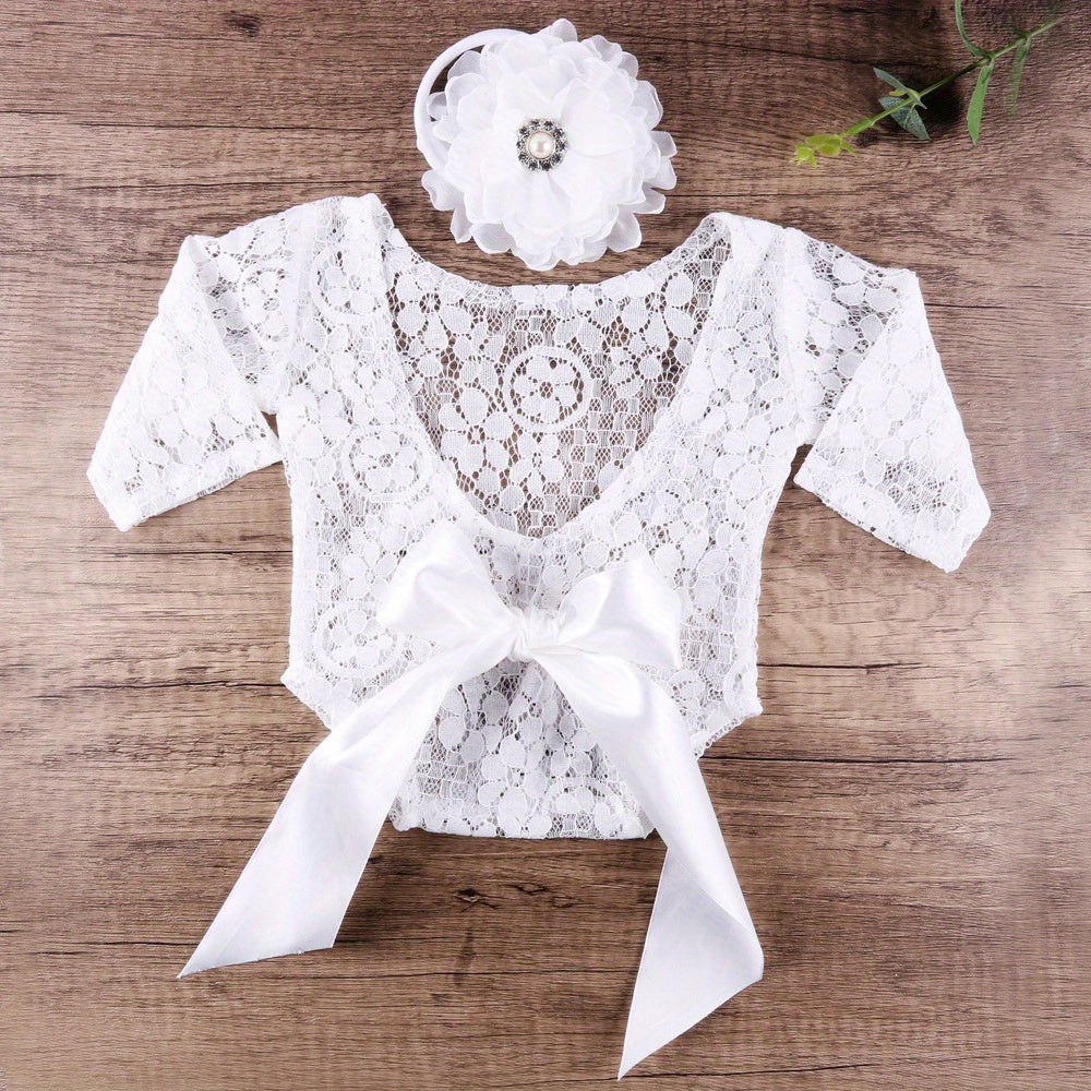 Infant Flower Headband Romper & Triangle Top Set