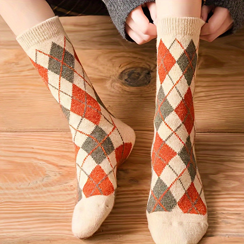 5 Pairs Argyle Crew Socks for Women