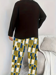 Plus Size Chicken Print Long Sleeve Pajama Top