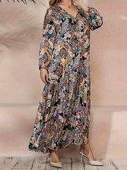  Women's Paisley Print V Neck Maxi Dress