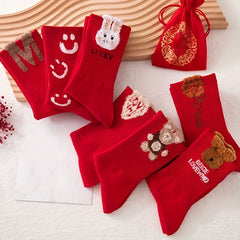 4 Pairs Cartoon Print Socks & Chinese Year Women's Stockings