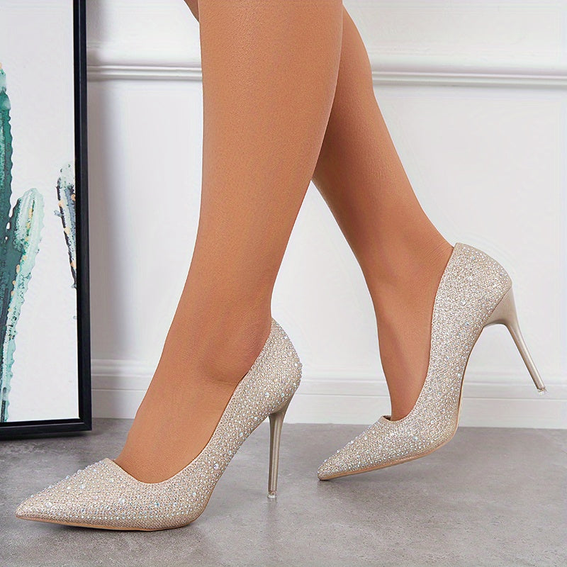 Women's Rhinestone High Heels Slip On Stiletto Heels