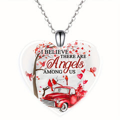 Red Bird & Car Love Heart Crystal Pendant Necklace for Women