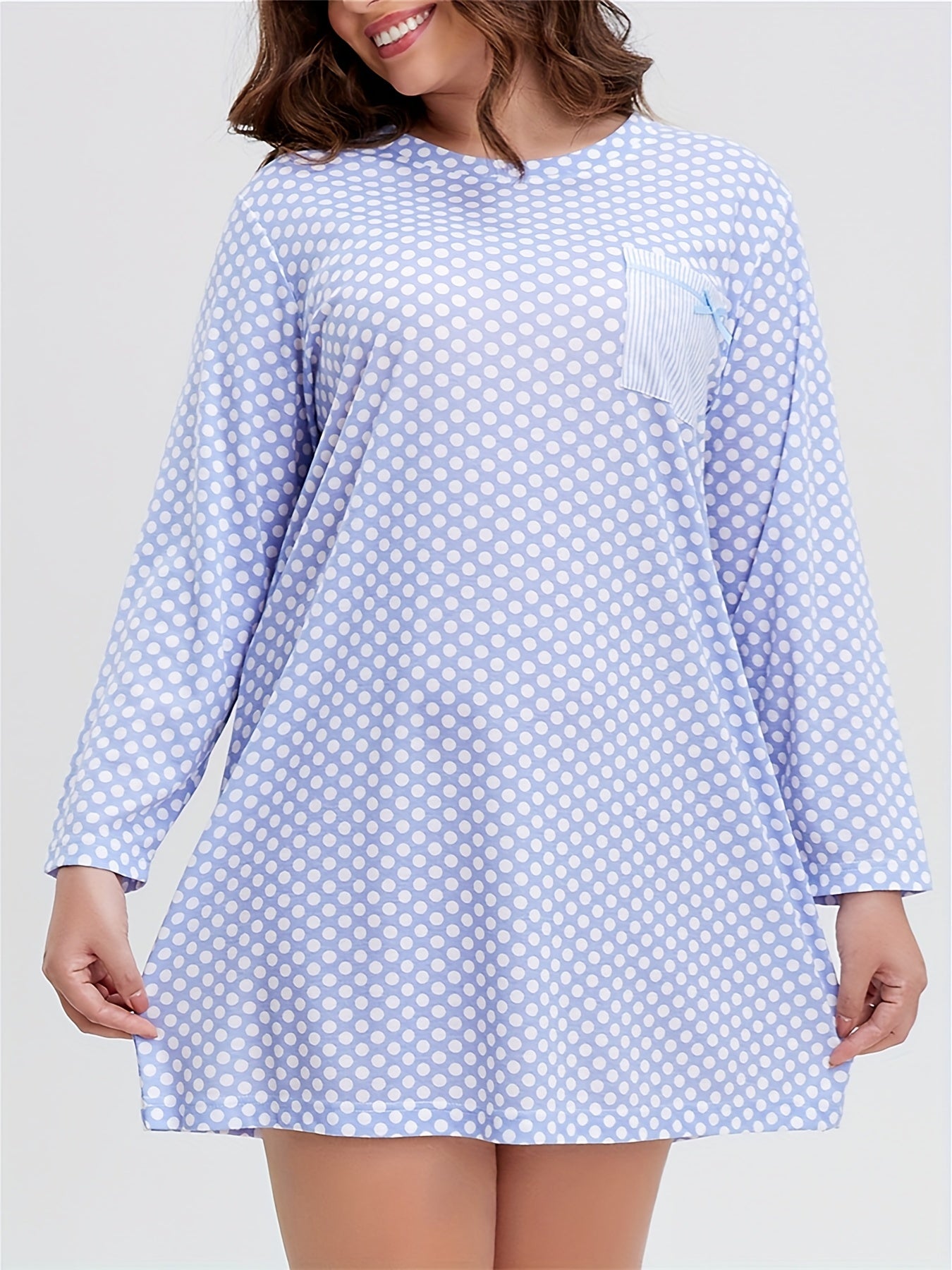  Polka Dot Print Striped Tee Sleep Dress