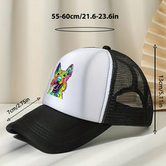 Rainbow Dog Print Hat Mesh Baseball Cap Outdoor Sunshade Trucker