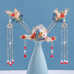 4pcs Butterfly Hairpin Earrings Set Flower Hair Accessories Women's Chinese Styl