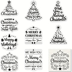 9pcs Christmas Tree Greeting Words Clear Stamps For Card Making