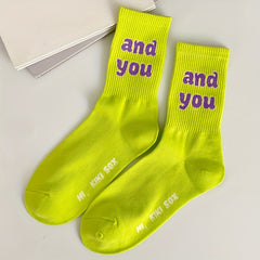 Letter Print Socks Comfy & Breathable Mid Tube Socks Women's Stockings