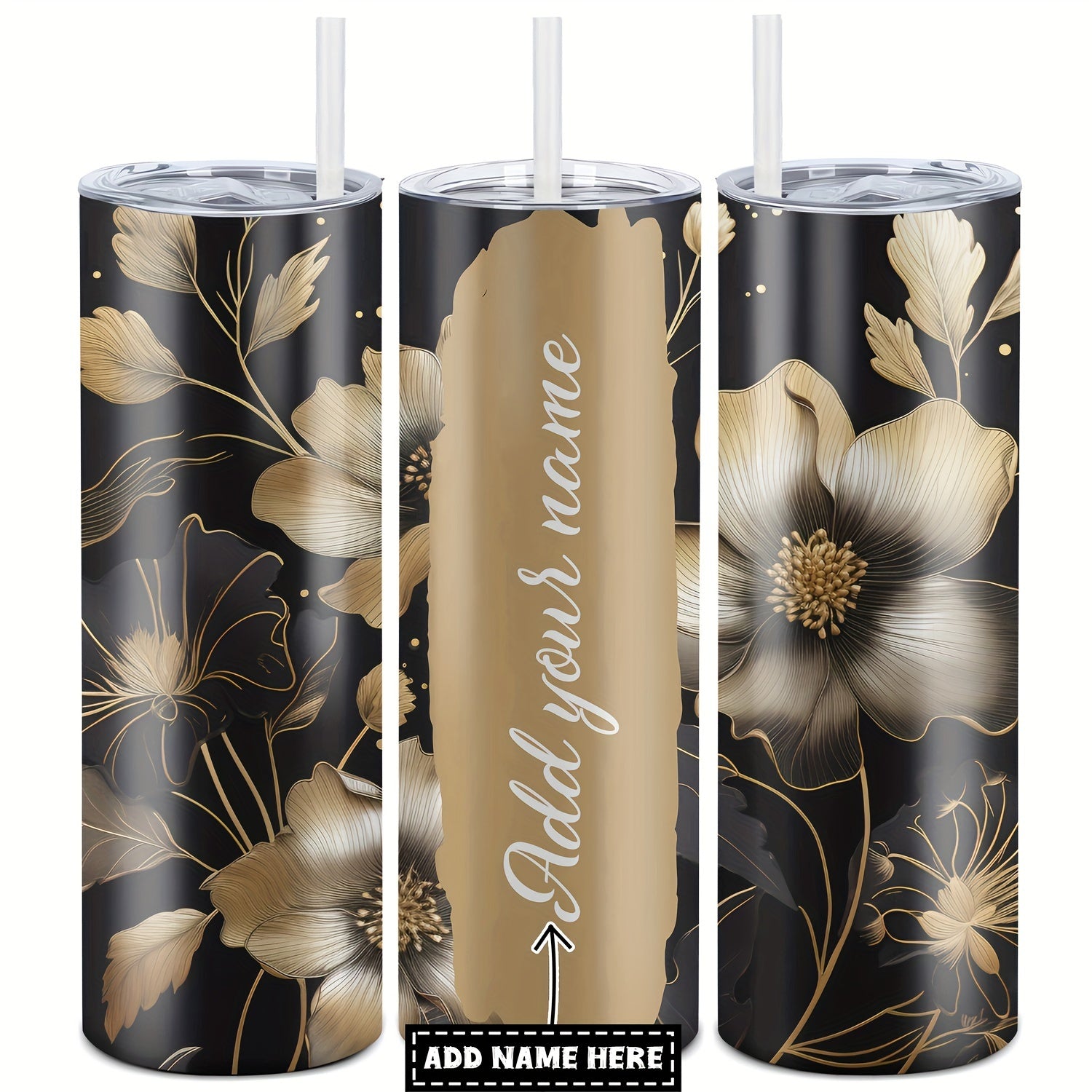Custom Name Floral Print 20oz Stainless Steel Tumbler