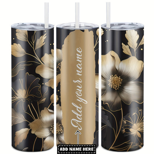 Custom Name Floral Print 20oz Stainless Steel Tumbler