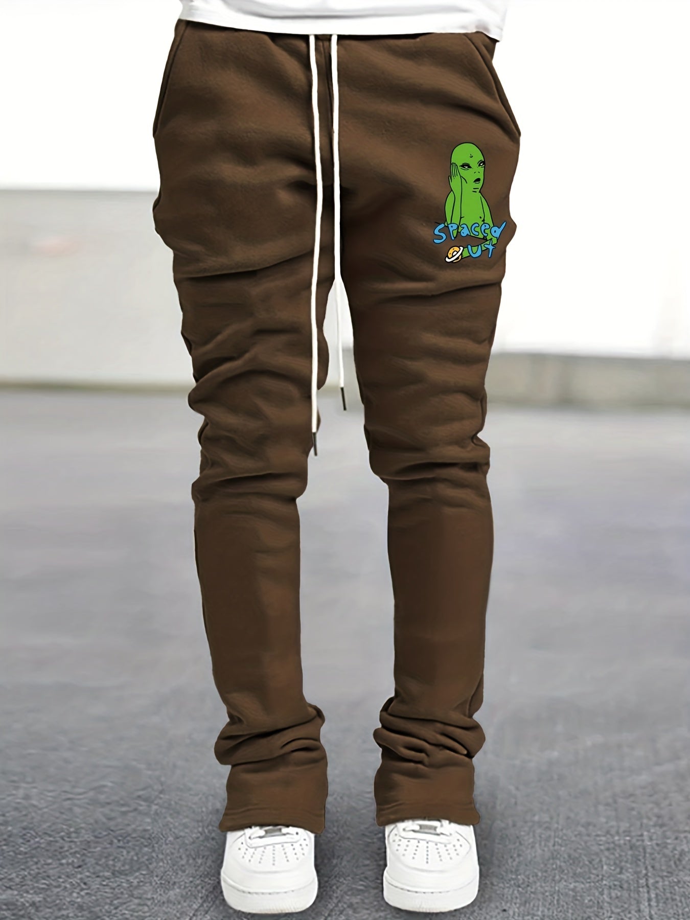 Men's Alien Pattern Drawstring Bell Bottom Pants
