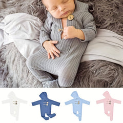 Newborn Baby Hooded Jumpsuit Photography Props Hat Romper Knitted Bodysuit