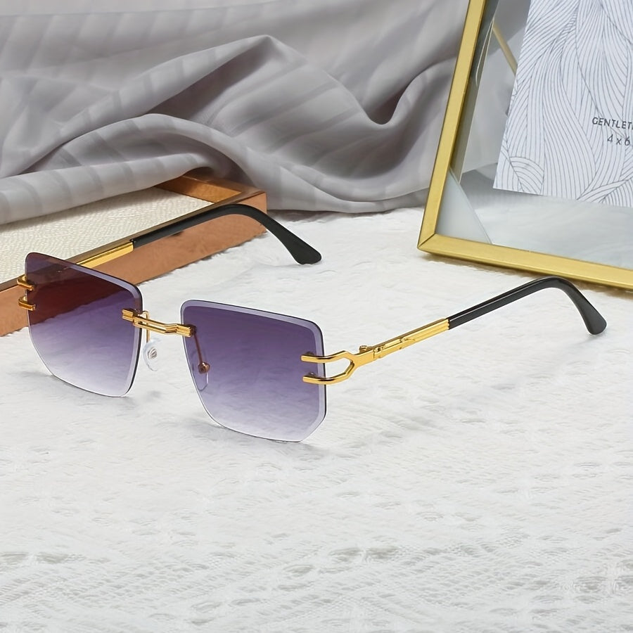 Gradient Lens Sunglasses Men Women UV400 Beach Metal Rimless Glasses