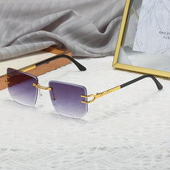 Gradient Lens Sunglasses Men Women UV400 Beach Metal Rimless Glasses