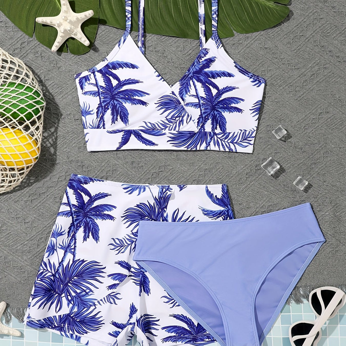 Girls Palm Tree Bikini Tankini Set Summer Beach Bathing Suits