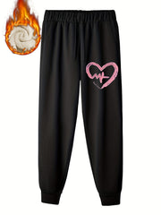 Heart Print Fleece Liner Joggers