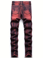 Vintage Tie Dye Slim Fit Ripped Jeans Men's Street Style Denim Pant