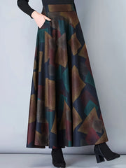 Women's Plus Distressed Geometric Print High Rise Maxi Skirt