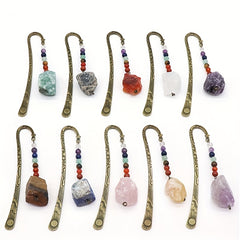 Vintage Metal Raw Gemstone Bookmark with 7 Chakra Crystals