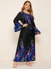 Floral Beaded Pearl Bell Sleeve Maxi Dress Plus Medium