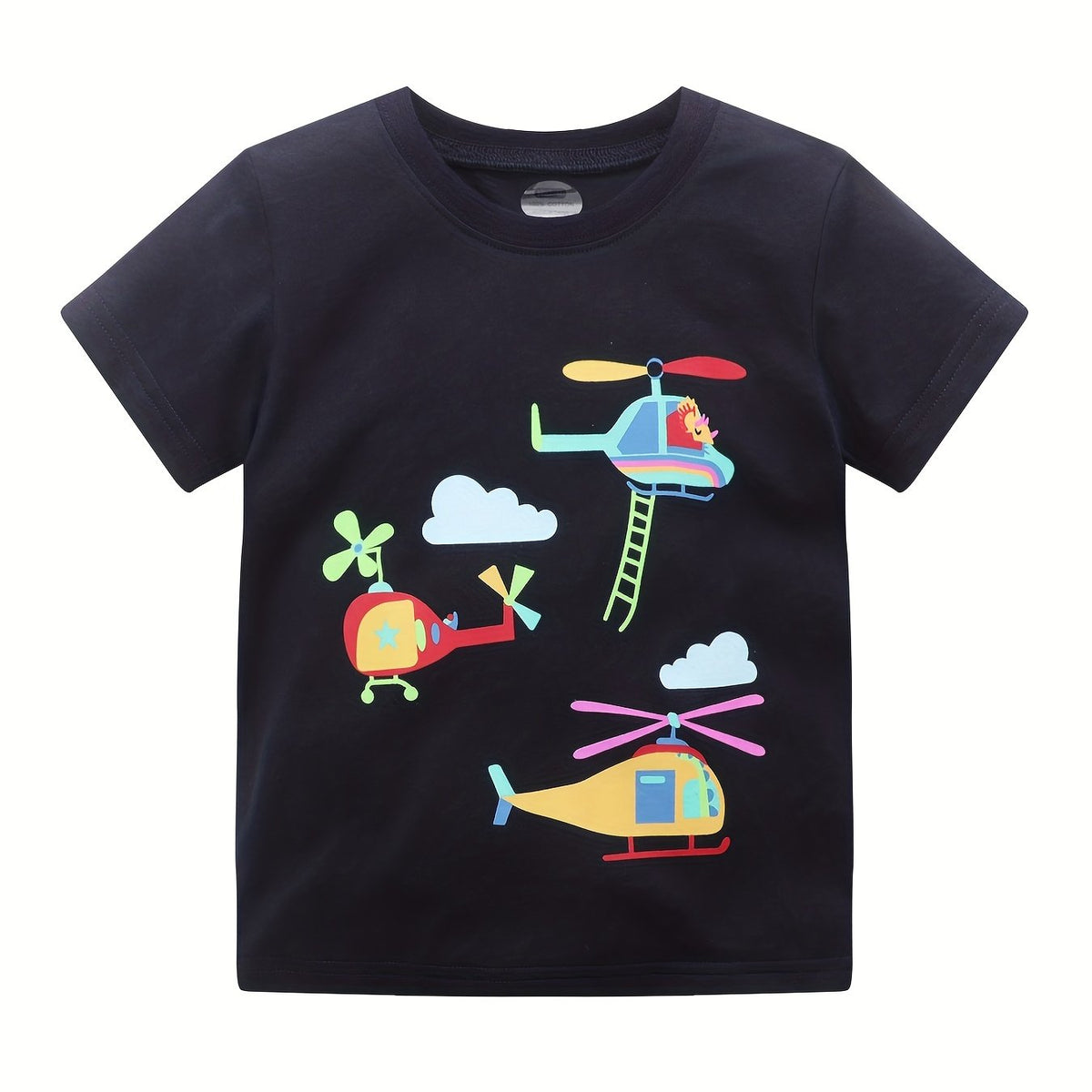Boys Helicopter Print Casual Cotton Short Sleeve T Shirt
