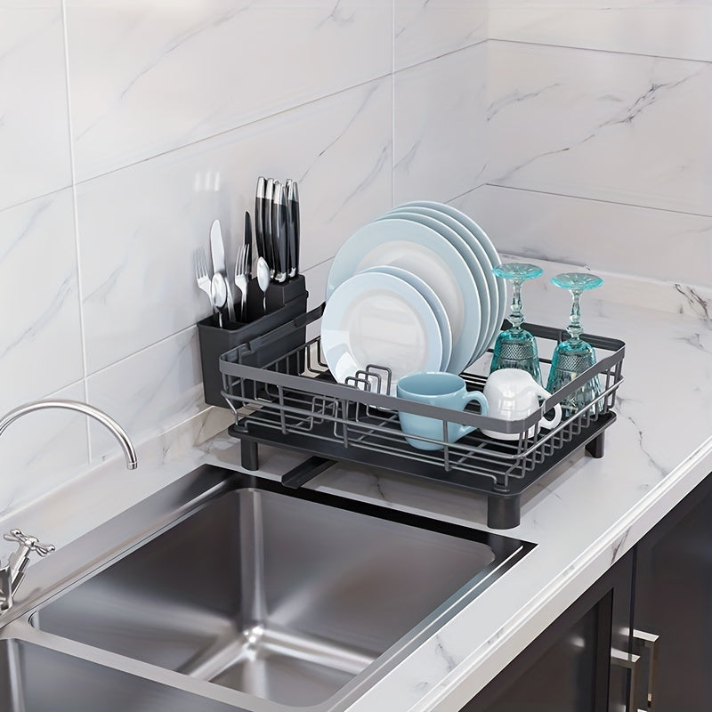 Kitchen Dish Drain Rack With Drainboard and Utensil Holder