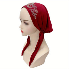 Rhinestone Decor Head Wraps Solid Turban Cap Elastic Chemo Cap