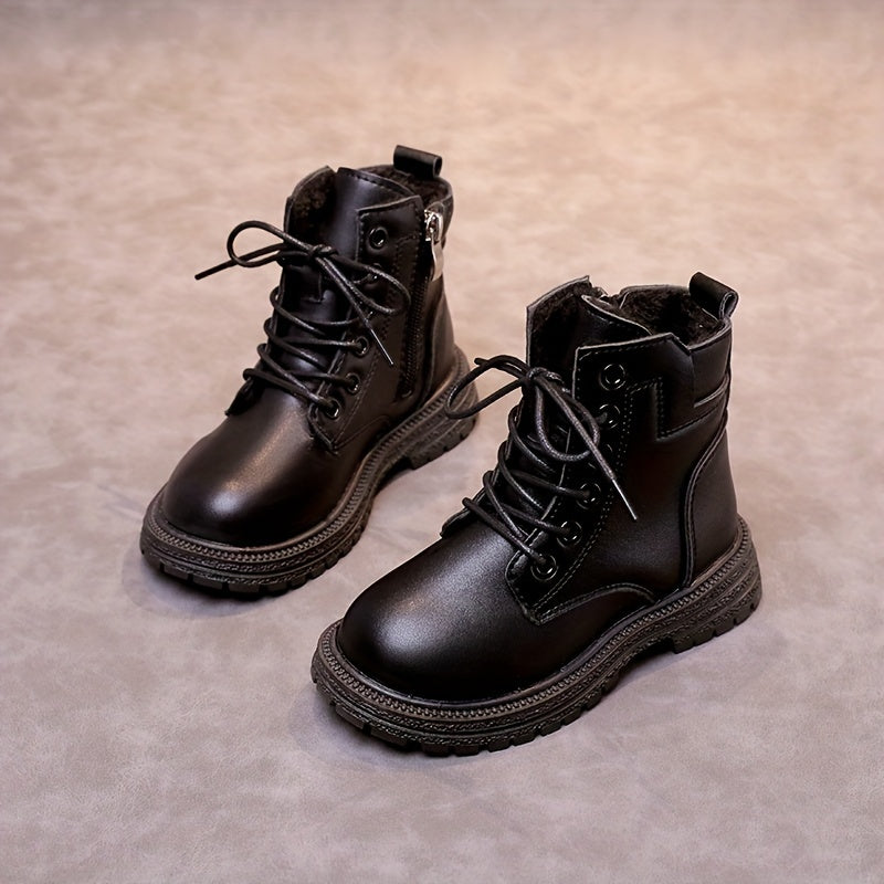 Girls Lace Up Zipper Boots Non Slip Plus Fleece for Autumn Winter