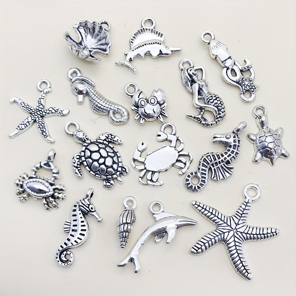 15pcs Marine Life Charms Pendants for Jewelry Turtle Octopus Star