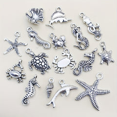 15pcs Marine Life Charms Pendants for Jewelry Turtle Octopus Star