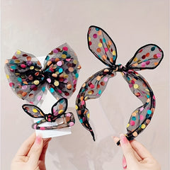 3pcs Mesh Polka Dot Headband Hair Clip Lace Hair Accessories