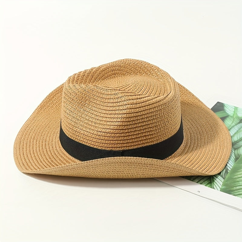 Candy Jazz Fedora Cap Rolled Brim Vintage Sun Hat Outdoor Breathable Straw Hat