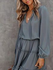  Solid Lantern Sleeve Mini Dress