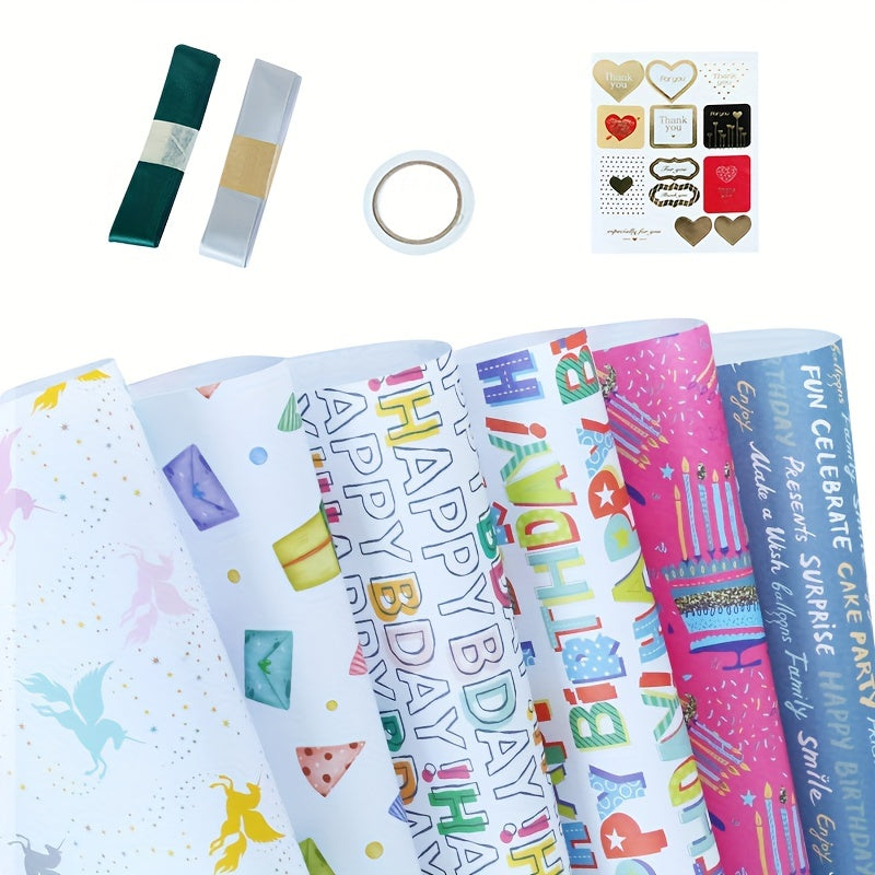 6pcs Mother's Christmas Halloween Easter Birthday Wrapping Paper Gift Wrap