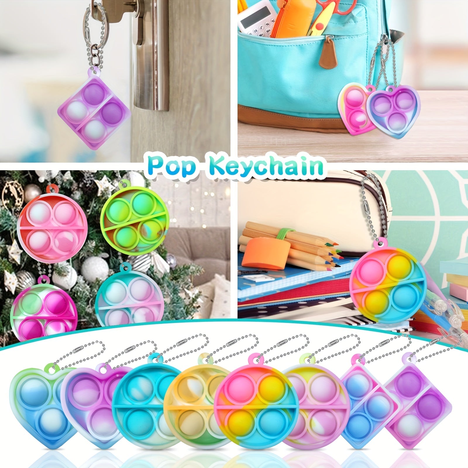 48 PCS Random Pop Fidget Toys Party Favors Mini Pop Keychain Bulk Pop Toys