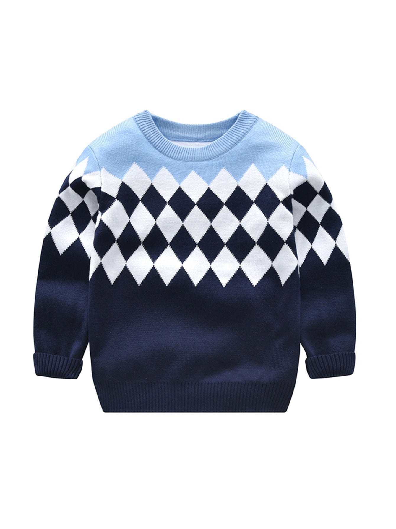 Boys Knitted Argyle Plaid Pullover Sweater