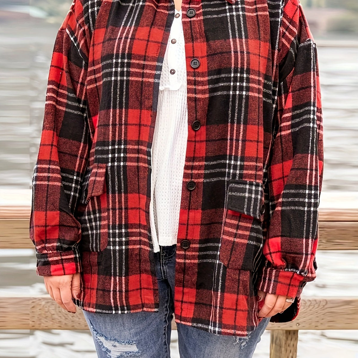  Plaid Print Long Sleeve Button Up Shirt Top