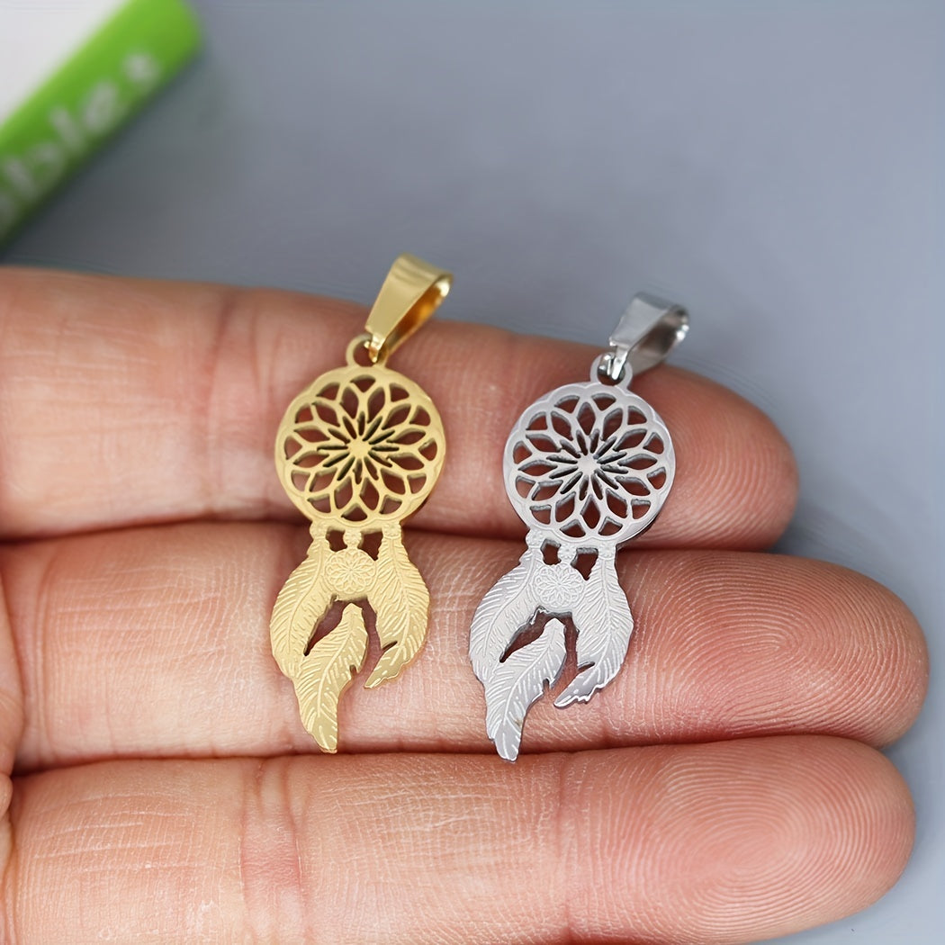 Stainless Steel Dream Catcher Feather Charm Pendant Necklace For Man
