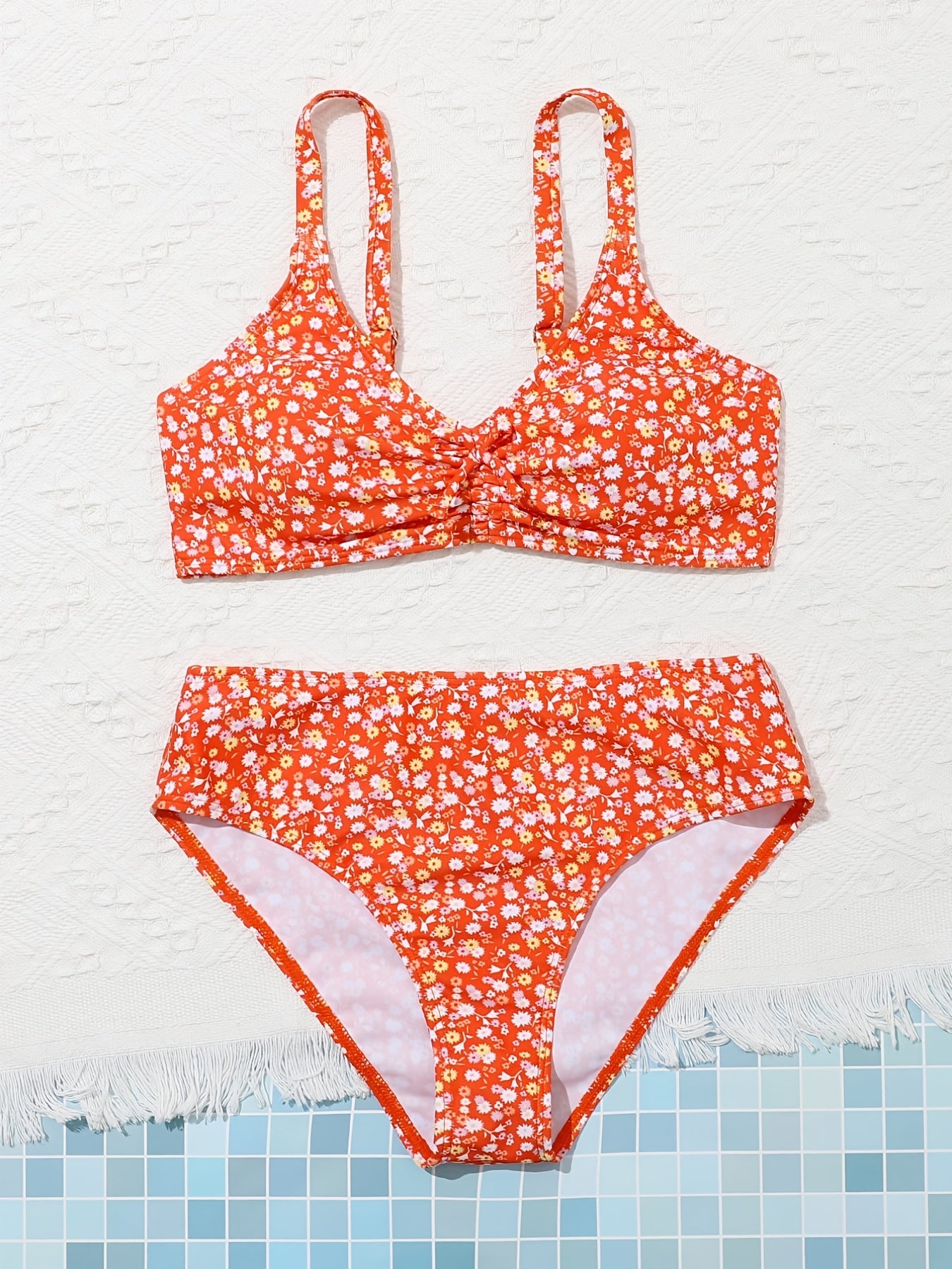 Girls Floral Bikini Set Cami Top & Briefs Beach Vacation