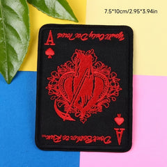 5pcs Skull Playing Card Patches - Embroidered Iron On Appliques