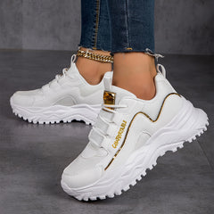 Faux Leather Chunky Sneakers Casual Wear Resistance Running Shoes
