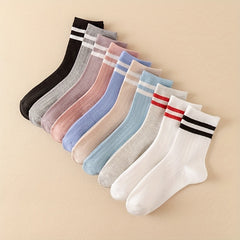 10 Pairs Striped Crew Socks Breathable Women's Stockings