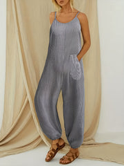  Stripe Print Tie Back Loose Fit Jumpsuit