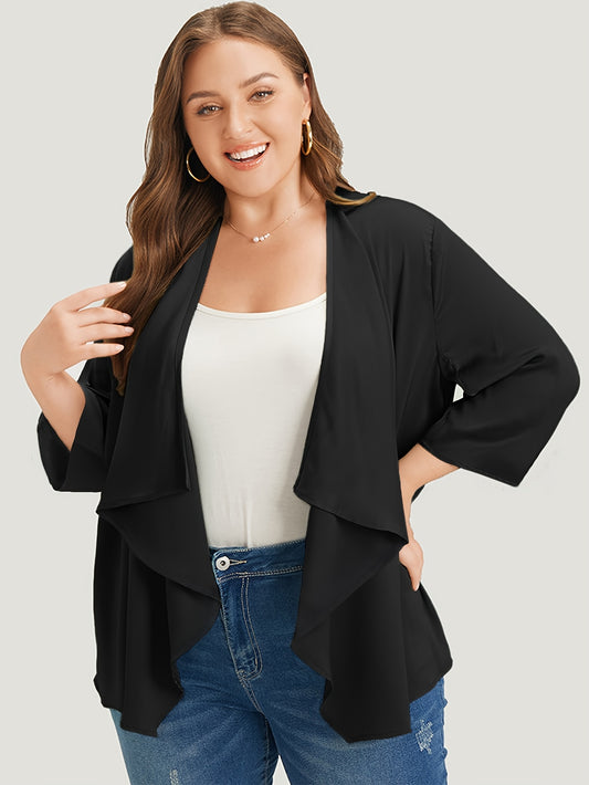  Solid Long Sleeve Open Front Stretch Cardigan