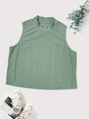  Solid Eyelet Embroidery Mock Neck Tank Top